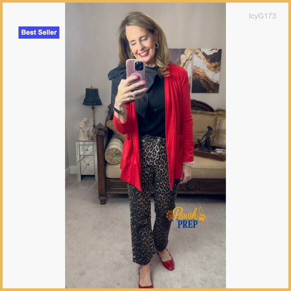 Cropped Mid Rise Stretchy Flared Denim Jeans, Leopard Print - Picture 6 of 7